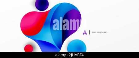 Flowing geometric shapes minimalist abstract background. Round shapes and circles. Wallpaper for concept of AI technology, blockchain, communication, Stock Vector
