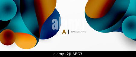 Flowing geometric shapes minimalist abstract background. Round shapes and circles. Wallpaper for concept of AI technology, blockchain, communication, Stock Vector