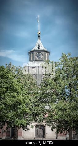 A vertical shot of Hedvigs church facade in Norrkoping, Sweden. Stock Photo