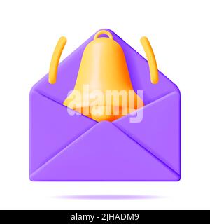3D Mail Envelope with Bell Notification Stock Vector
