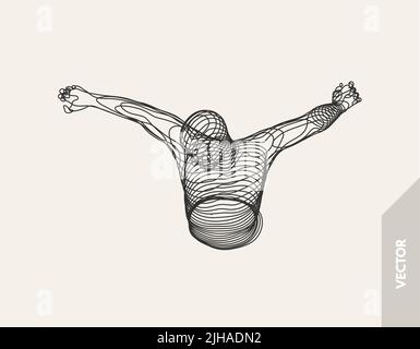 3d model of man. Vector illustration. Wire connection to virtual reality. Stock Vector