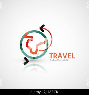 Vector travel company logo design - Earth globe and panes-arrows, business symbol concept, minimal line design Stock Vector