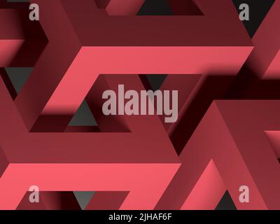 Abstract dark minimal geometric background with red low poly strucutres, 3d rendering illustration Stock Photo