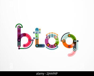 Blog word lettering banner, created with connected colorful lines. Mobile app, web design or business presentation element Stock Vector