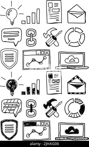 Hand drawn seo doodles / icon set Stock Vector