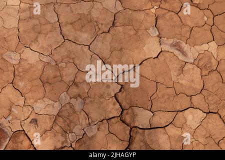 Dry ground in drought conditions with cracks Stock Photo