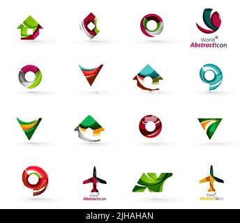 Set of abstract travel logo icons. Business, app or internet web symbols. Thin lines and colors with white Stock Vector