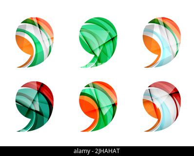 Set of abstract comma icon, business logotype concepts, clean modern geometric design. Created with transparent abstract wave lines Stock Vector