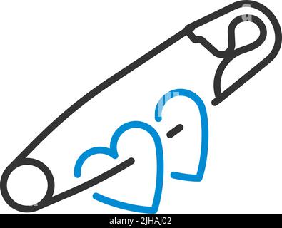 Two Valentines Heart With Pin Icon. Editable Bold Outline With Color Fill Design. Vector Illustration. Stock Vector