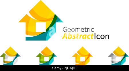 Set of abstract geometric company logo home, house, building. Vector illustration of universal shape concept made of various wave overlapping elements Stock Vector