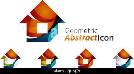 Set of abstract geometric company logo home, house, building. Vector illustration of universal shape concept made of various wave overlapping elements Stock Vector