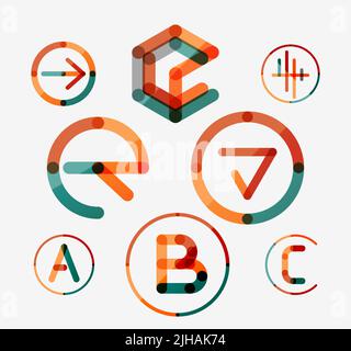 Logo set thin line clean style - business icons, branding emblems Stock Vector