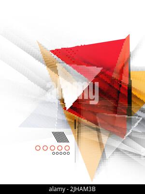 Color triangles, unusual abstract background. Realistic paper 3d composition with shadows and glossy elements, origami concept layout Stock Vector