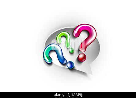 Paper speech bubble and colorful glossy question marks. Vector icon Stock Vector