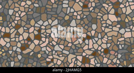 Seamless floor pattern of bright round sea pebbles. Vector background. Decoration with tiles for paths, walls and paving. Kitchen, bathroom, garden de Stock Vector