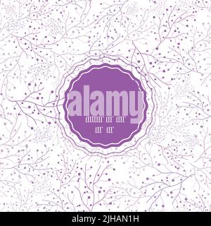 Lilac purple seaweeds line art hand drawn vector seamless frame pattern background. Abstract grunge texture background pattern. Great for all uses Stock Vector