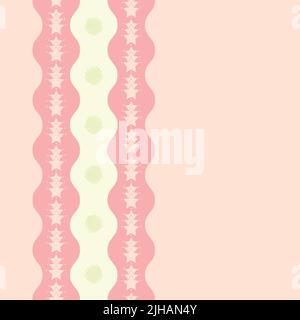 Cute pastel pink vector vertical stripe seamless border pattern background with abstract hand drawn elements and wavy zigzag Stock Vector