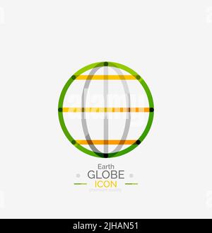 World globe logo stamp, minimal line design concept Stock Vector