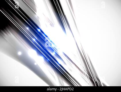 Grayscale abstract geometric line background with blue sparkling Stock Vector