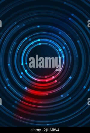 Abstract color glowing lines in dark space with stars and light effects. Futuristic circle background with copyspace for your message Stock Vector