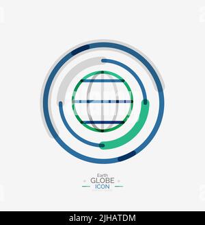 World globe logo stamp, minimal line design concept Stock Vector