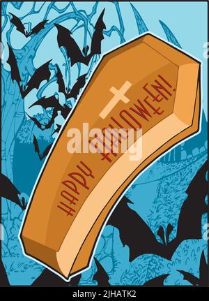 happy halloween coffin symbols background vector illustration Stock ...
