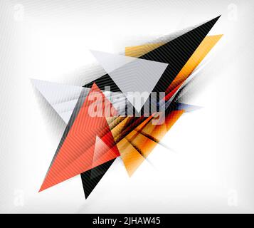 Color triangles, unusual abstract background. Realistic paper 3d composition with shadows and glossy elements, origami concept layout Stock Vector