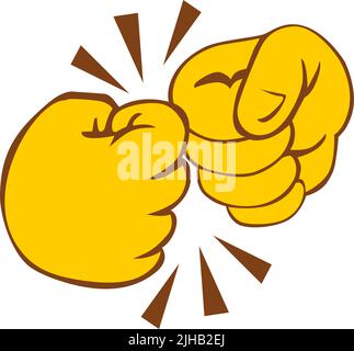 Greeting of two clenched fists of hands.  Cartoon poster in comic style. Vector on transparent background Stock Vector