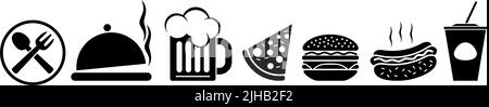 Fast food and drink icons set. Vector on transparent background Stock Vector