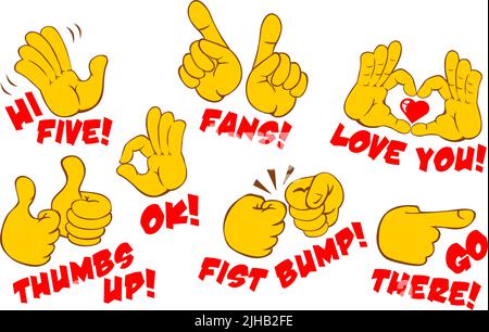 Comic hand gestures set. Template for icons, emoticons, social networks. Vector on transparent background Stock Vector