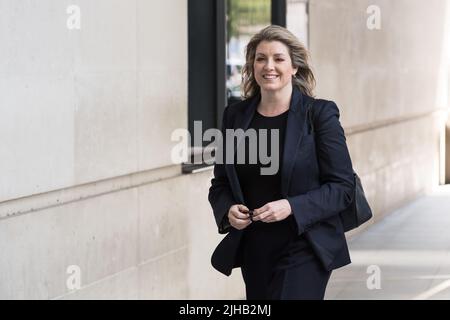 London, UK. 17th July, 2022. Conservative Party Leadership hopeful Penny Mordaunt MP arrives at the BBC Broadcasting House to appear on the Sunday Morning show hosted by Sophie Raworth. The number of candidates in the contest to replace Boris Johnson as the leader of the Conservative Party and the new British prime minister will be narrowed down to the final two in a series of votes by MPs in Parliament next week, followed by postal ballot of party members with a winner announced on 5 September. Credit: Wiktor Szymanowicz/Alamy Live News Stock Photo