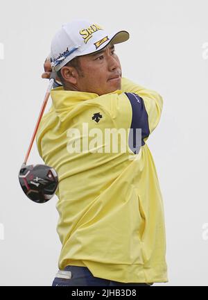 St. Andrews, Scotland, UK. 17th July, 2022. Hideki Matsuyama of Japan hits off the sixth tee during the final round of the British Open golf championship on July 17, 2022, on the Old Course at St. Andrews, Scotland. (Kyodo)==Kyodo Photo via Credit: Newscom/Alamy Live News