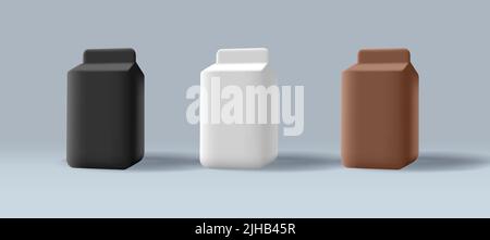 Set of 3d icon of carton package for milk of juice. Vector illustration Stock Vector