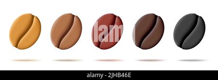 Set of 3d coffee beans icons with different roasting level Stock Vector