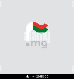 Madagascar flag icon. Original simple design of the madagascar flag, map marker. Design element, template national poster with mg domain. State Stock Vector
