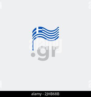Greece flag icon. Original simple design of greek flag, map marker. Design element, template national poster with gr domain. State patriotic banner Stock Vector