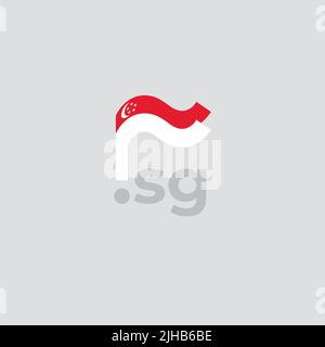 Singapore flag icon. Original simple design of the singaporean flag, map marker. Design element, template national poster with sg domain. State Stock Vector