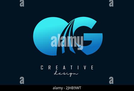 Creative blue letter OG o g logo with leading lines and road concept design. Letters with geometric design. Vector Illustration with letter and creati Stock Vector