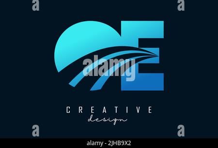 Creative blue letter Oe o e logo with leading lines and road concept design. Letters with geometric design. Vector Illustration with letter and creati Stock Vector