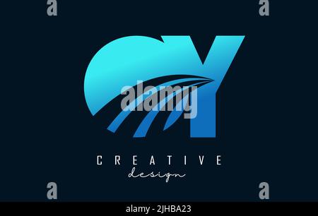 Creative blue letter OY o y logo with leading lines and road concept design. Letters with geometric design. Vector Illustration with letter and creati Stock Vector