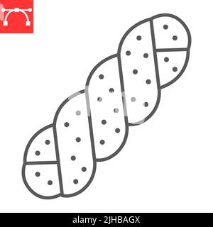 Challah bread line icon, food and bakery, challah vector icon, vector graphics, editable stroke outline sign, eps 10. Stock Vector