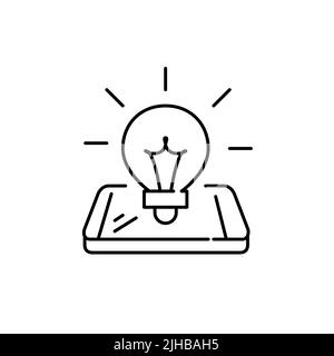 Light bulb on a smartphone. Having a creative idea or getting advice. Pixel perfect, editable stroke line icon Stock Vector