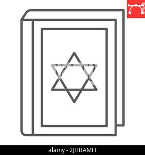 Torah book line icon, hanukkah and david star, hebrew bible vector icon, vector graphics, editable stroke outline sign, eps 10. Stock Vector