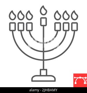 Menorah line icon, hanukkah and candlestick, hanukkah menorah vector icon, vector graphics, editable stroke outline sign, eps 10. Stock Vector
