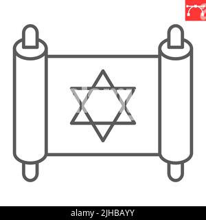 Torah scroll line icon, hanukkah and religion, torah vector icon, vector graphics, editable stroke outline sign, eps 10. Stock Vector
