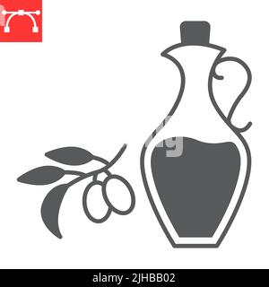 Olive oil glyph icon, vegetable and healthy, bottle of olive oil vector icon, vector graphics, editable stroke solid sign, eps 10. Stock Vector