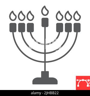 Menorah glyph icon, hanukkah and candlestick, hanukkah menorah vector icon, vector graphics, editable stroke solid sign, eps 10. Stock Vector