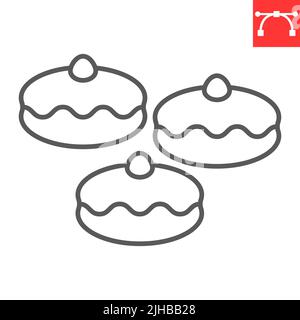 Sufganiyah line icon, bakery and sufganiyot, hanukkah doughnut vector icon, vector graphics, editable stroke outline sign, eps 10. Stock Vector