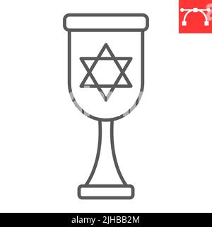 Jewish goblet line icon, hanukkah and holiday, jewish chalice vector icon, vector graphics, editable stroke outline sign, eps 10. Stock Vector