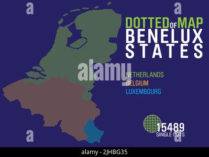 a dotted map of the benelux states netherlands, belgium and luxembourg Stock Vector